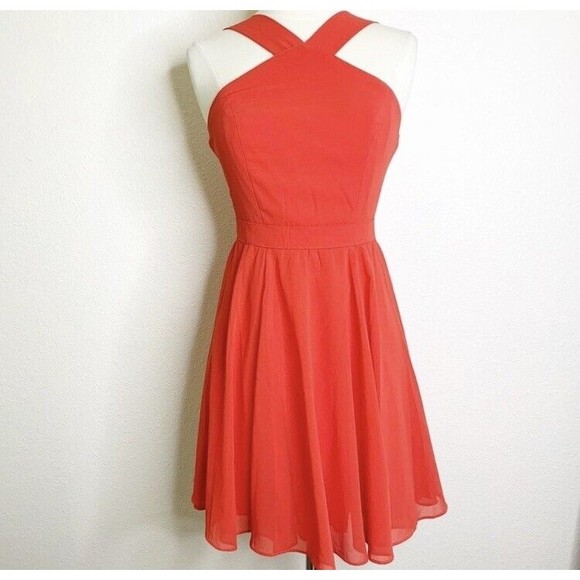 Lulus Dresses & Skirts - Lulu's Womens Coral Forevermore High Neck Skater Mini Cocktail Dress Extra Small